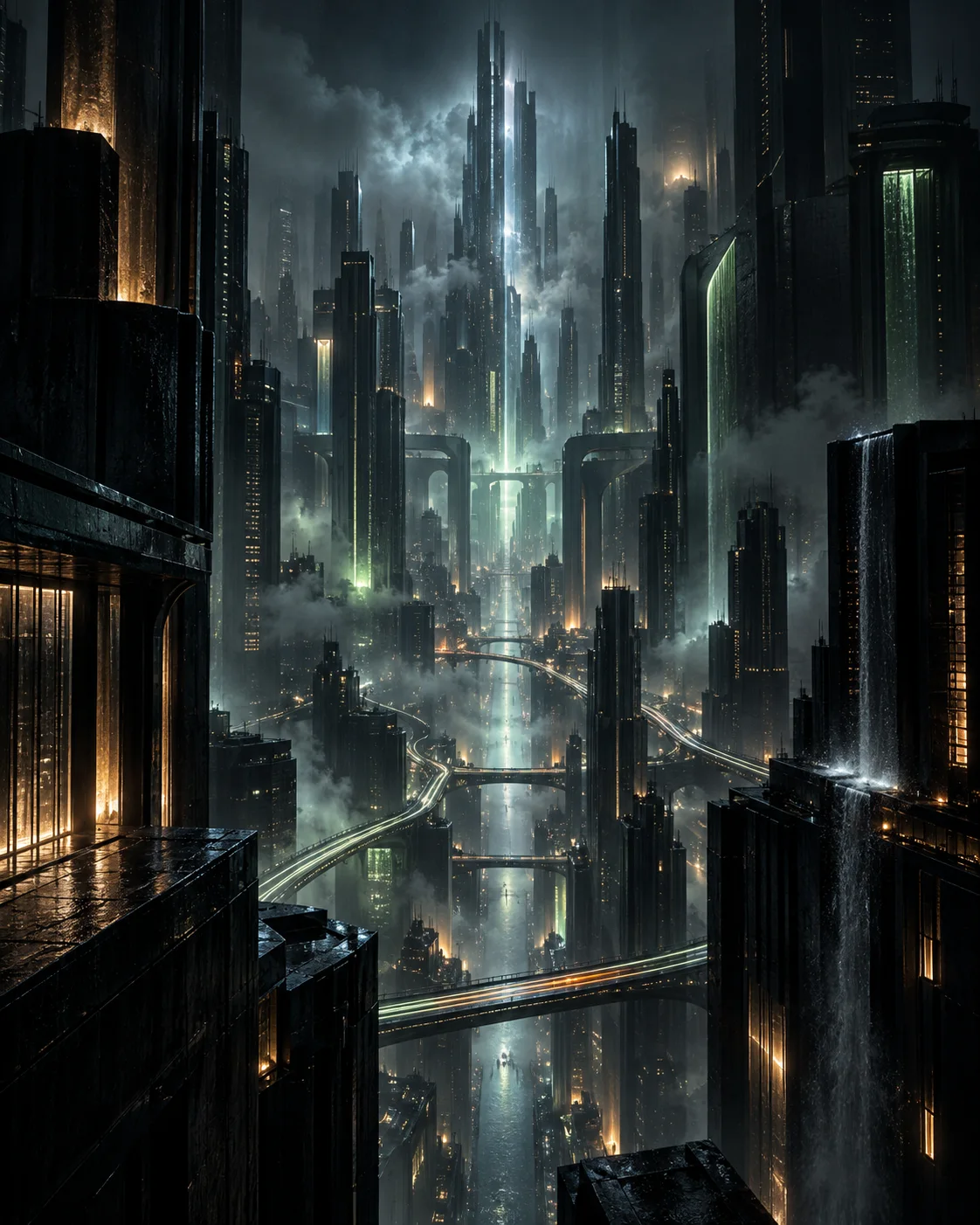Cinematic AI study of a futuristic city canyon