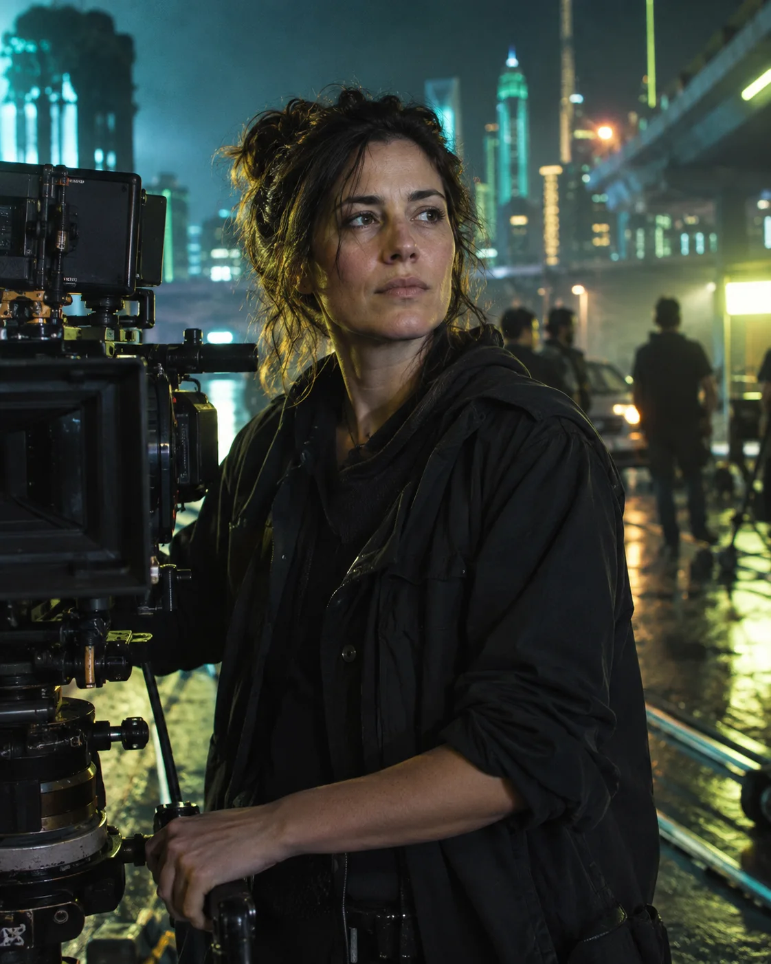 Film director working beside a cinema camera